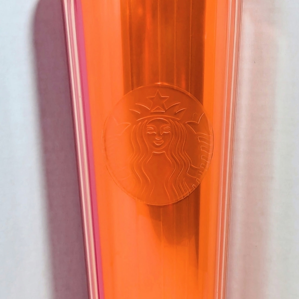 2023 Starbucks Orange Pink Iridescent Dome Top Cold Cup Mermaid Logo Venti 24oz